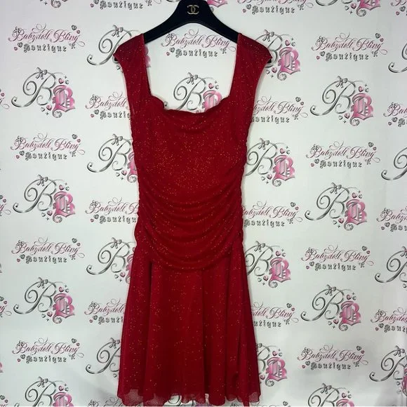 Jessie girl dress sparkly glitter red fairy whimsical cinched draped cute Y2K - Picture 1 of 11